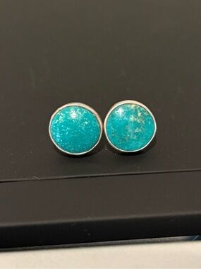 Genuine Turquoise and Sterling Silver Large Stud Earrings